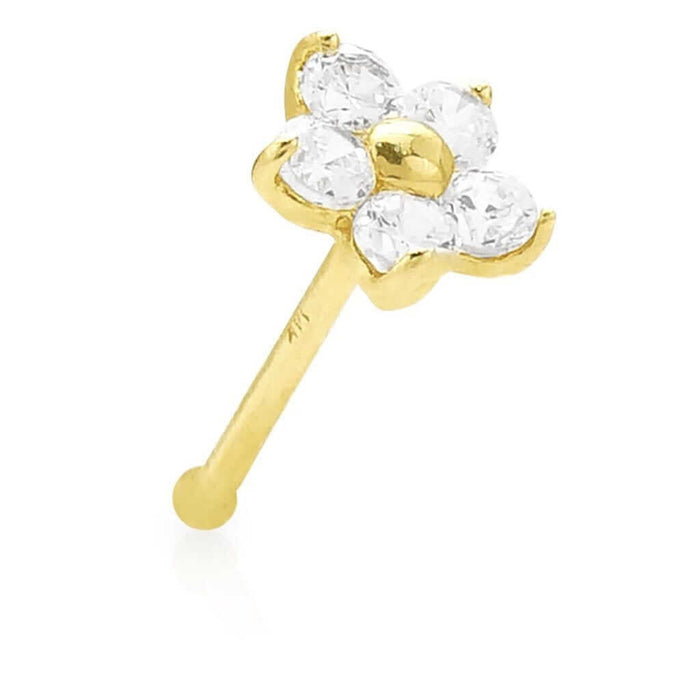 14K Gold Birthstone Flower Nose Bone Stud Ring 20G