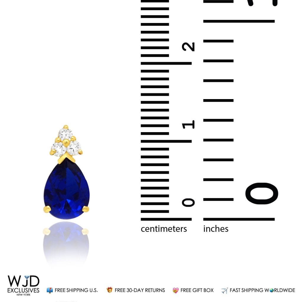 14k Yellow White Gold Pear Teardrop Simulated Sapphire Stud Push Back Earrings