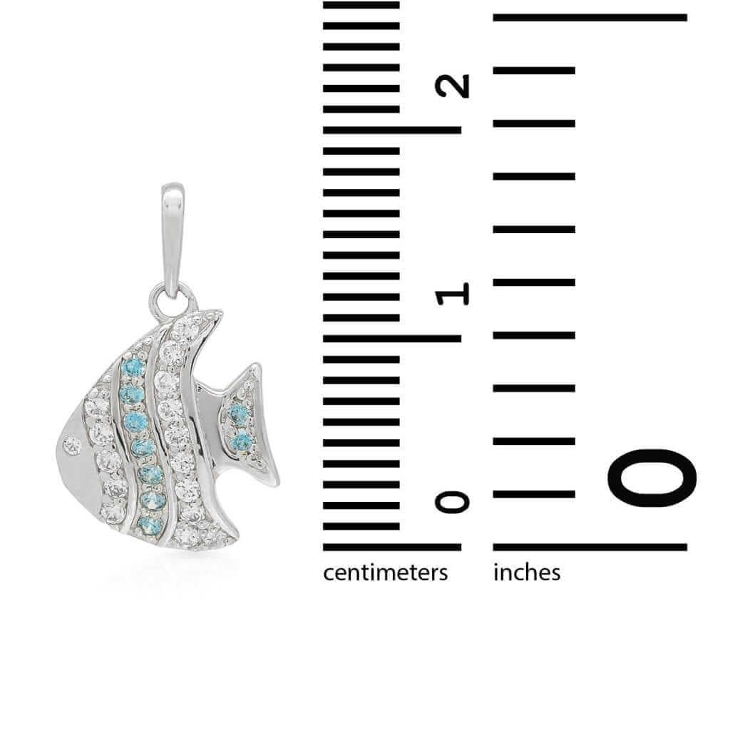 14k Yellow Gold White Gold 0.20Ct CZ & Aquamarine Fish Pendant