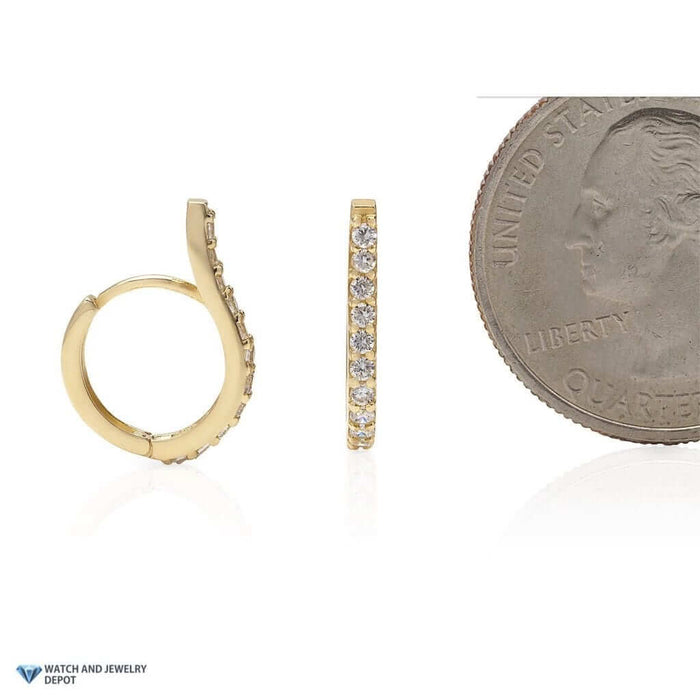 14K Yellow Gold 0.25Ct CZ Huggie Minimalistic Stick Earrings