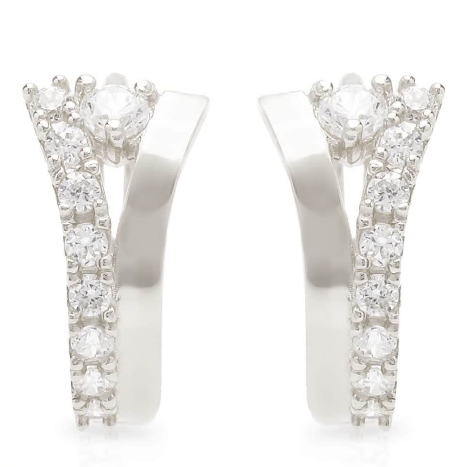0.20CTW CZ 14k White Gold Fancy Huggie Hoop Earrings 0.5"