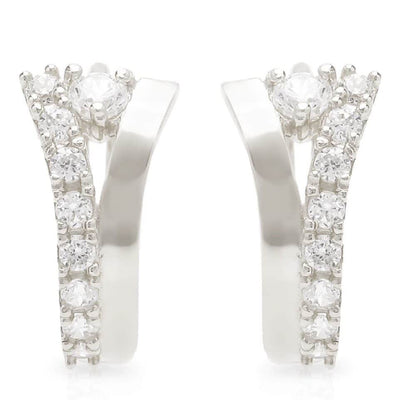 0.20CTW CZ 14k White Gold Fancy Huggie Hoop Earrings 0.5"