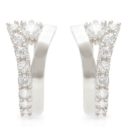 0.20CTW CZ 14k White Gold Fancy Huggie Hoop Earrings 0.5"