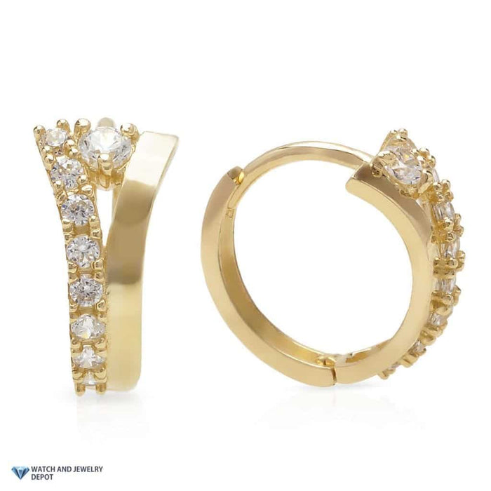 0.20Ct CZ 14k Yellow Gold Fancy Huggie Hoop Earrings 0.5"