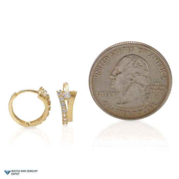 0.20Ct CZ 14k Yellow Gold Fancy Huggie Hoop Earrings 0.5"