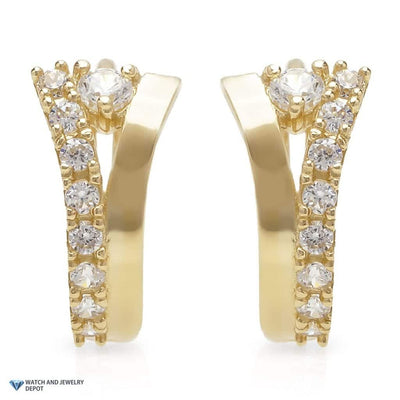 0.20Ct CZ 14k Yellow Gold Fancy Huggie Hoop Earrings 0.5"