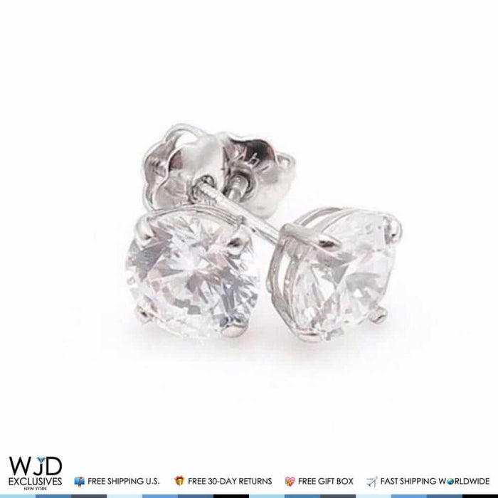 2Ct Round-Cut CZ Screw Back Stud 6mm Earrings 14K White Gold
