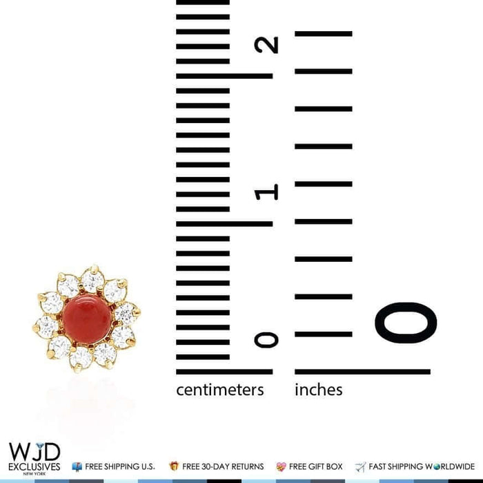 0.30CTW CZ Coral 14k Yellow Gold Flower Stud Earrings 6mm