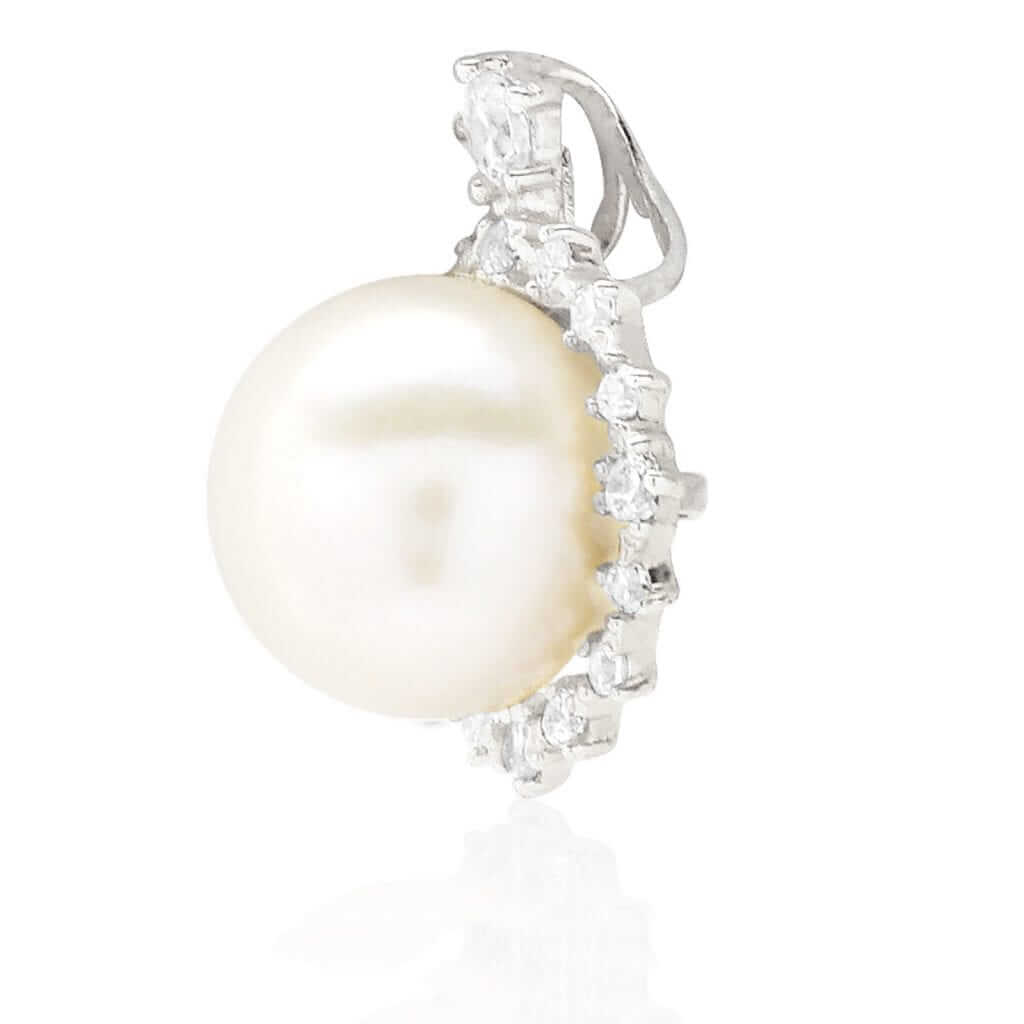 14K Yellow Gold White Gold CZ Freshwater Pearl Halo Pendant 0.63"