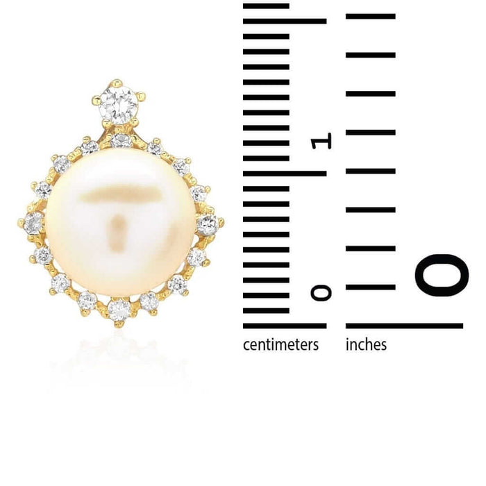 14K Yellow Gold White Gold CZ Freshwater Pearl Halo Pendant 0.63"