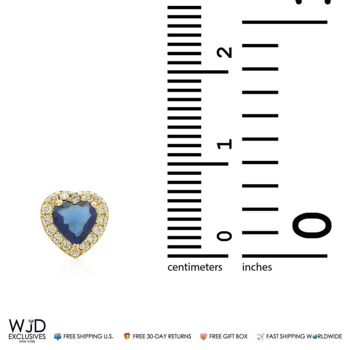 0.30CTW CZ Blue Sapphire 14K Yellow Gold Halo Heart Stud Earrings
