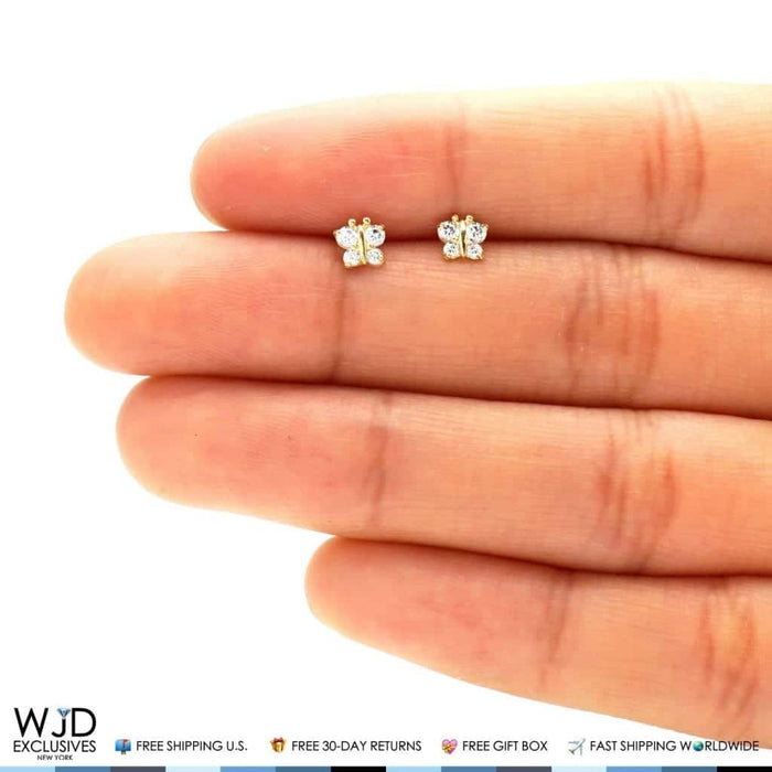 0.30CTW CZ 14K Gold Butterfly Screw Back Stud Earrings 5mm