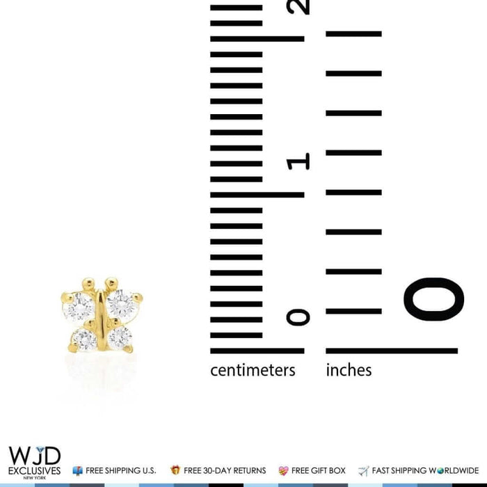 0.30CTW CZ 14K Gold Butterfly Screw Back Stud Earrings 5mm