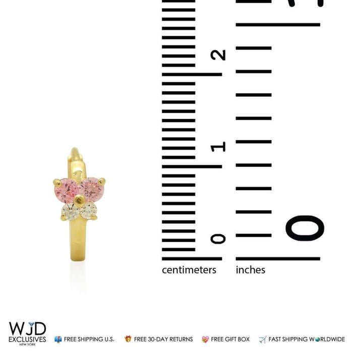 0.30Ct CZ & Pink Tourmaline 14K Yellow Gold Huggie Hoop Earrings