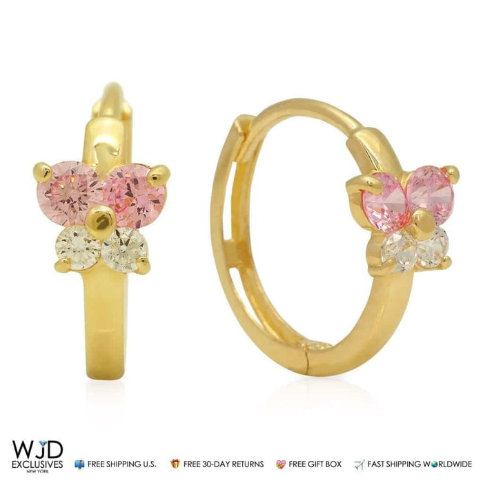 0.30Ct Created Diamond & Pink Tourmaline 14K Yellow Gold Huggie Hoop Earrings