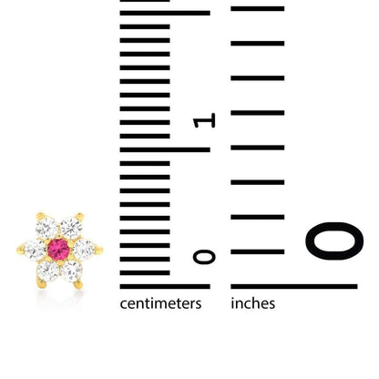 14K Real Gold CZ Ruby Flower Nose Bone Stud Ring