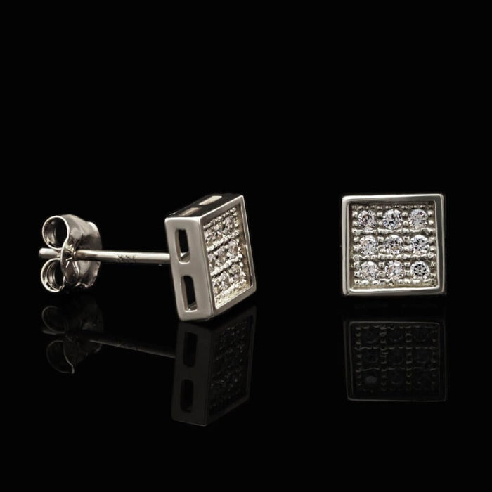 0.30CTW CZ Round 14K White Gold Square Stud Earrings 6mm