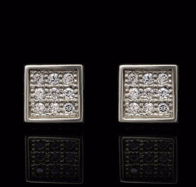 0.30CTW CZ Round 14K White Gold Square Stud Earrings 6mm