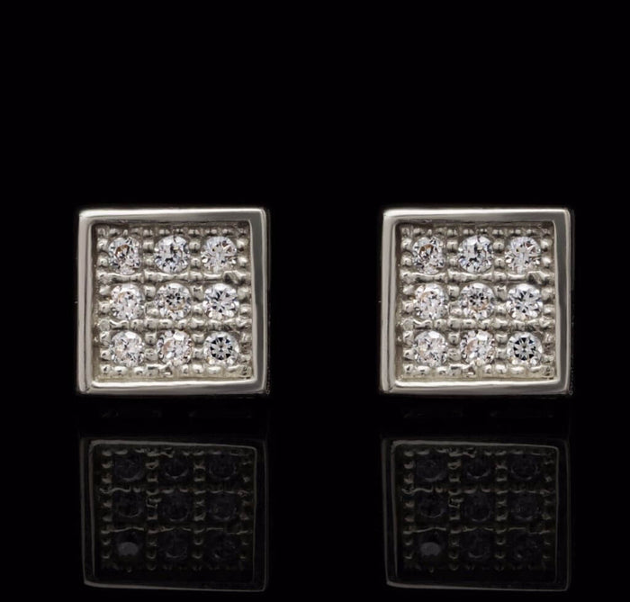 0.30CTW CZ Round 14K White Gold Square Stud Earrings 6mm