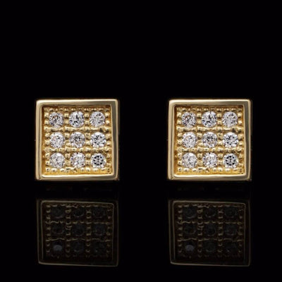 0.30Ct Round CZs 14K Yellow Gold 6mm Square Shape Stud Earrings