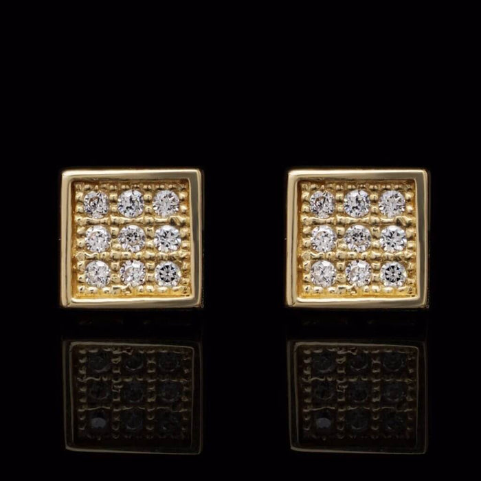 0.30Ct Round CZs 14K Yellow Gold 6mm Square Shape Stud Earrings