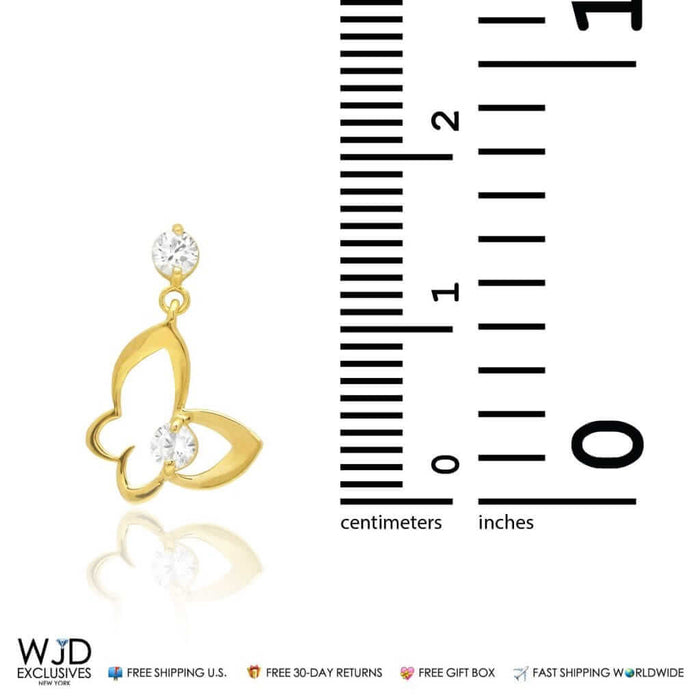 14K Yellow Gold CZ Butterfly Shape Dangle Earrings