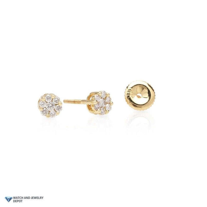 0.35Ct Natural Diamond 14K Yellow Gold Cluster Screw Back Stud Earrings 5mm