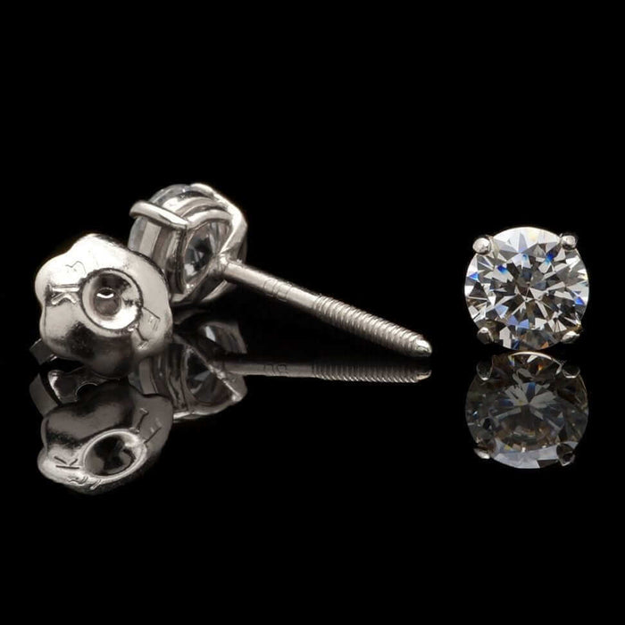 14K White Gold 0.3Ct Simulated Brilliant Round Stud Screw Back Earrings 3mm