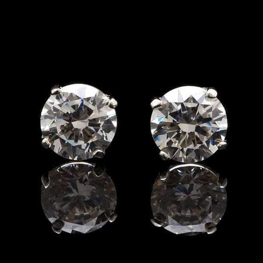 14K White Gold 0.3Ct Simulated Brilliant Round Stud Screw Back Earrings 3mm