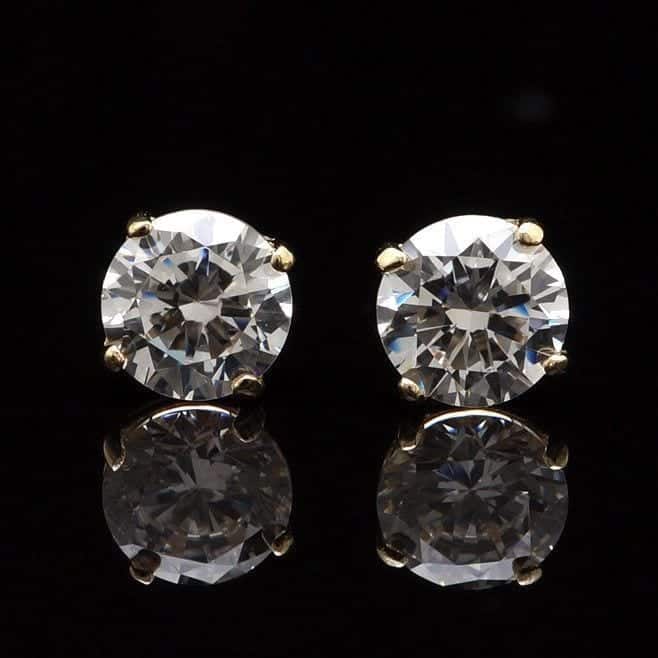.3Ct CZ 14K Yellow Gold Brilliant-Cut Screw Back Stud Earrings 3mm