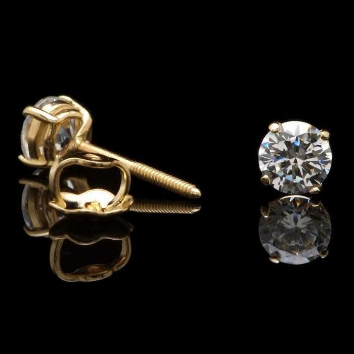 .3Ct CZ 14K Yellow Gold Brilliant-Cut Screw Back Stud Earrings 3mm