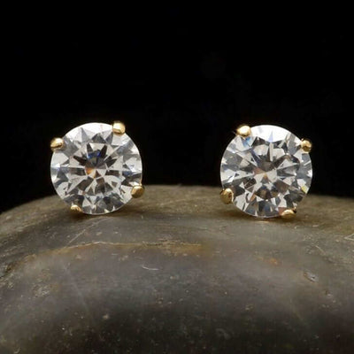 .3Ct CZ 14K Yellow Gold Brilliant-Cut Screw Back Stud Earrings 3mm