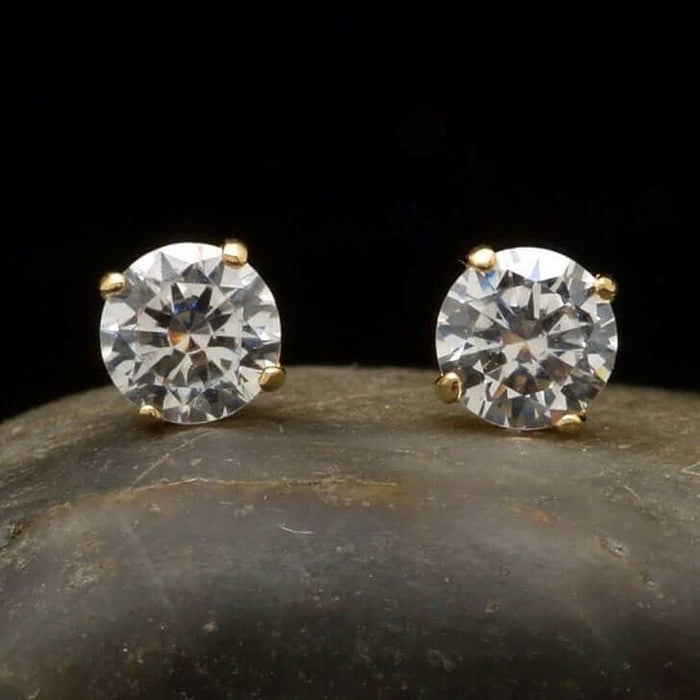 .3Ct CZ 14K Yellow Gold Brilliant-Cut Screw Back Stud Earrings 3mm