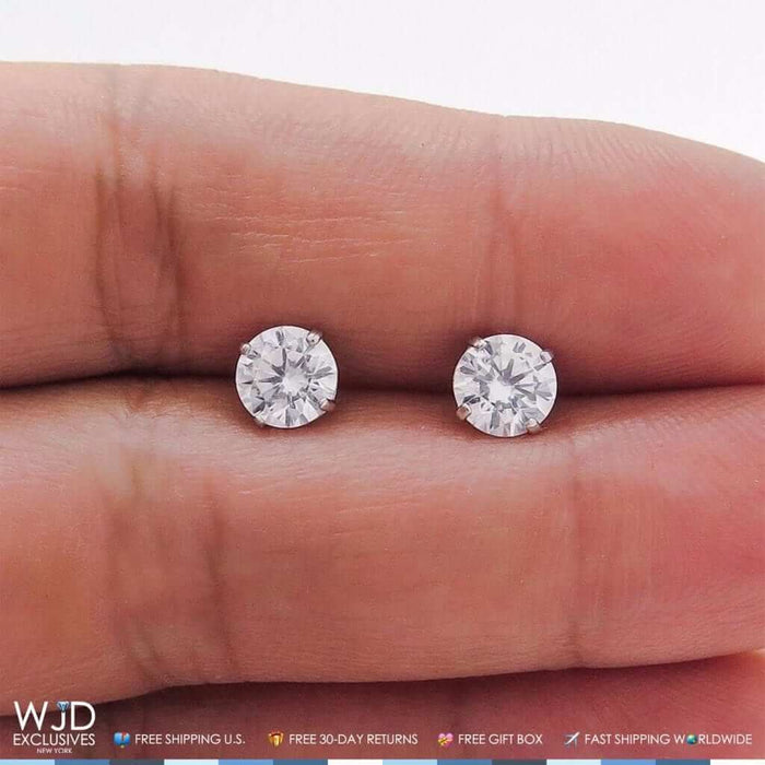 2Ct Round-Cut CZ Screw Back Stud 6mm Earrings 14K White Gold