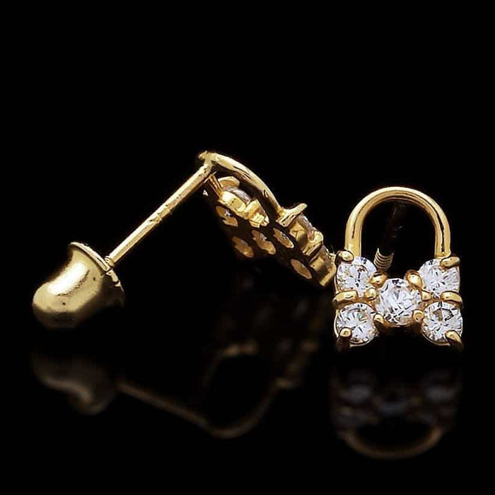 14K Yellow Gold 0.40Ct Brilliant CZ Bowtie Lock Stud Earrings