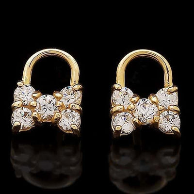 14K Yellow Gold 0.40Ct Brilliant CZ Bowtie Lock Stud Earrings