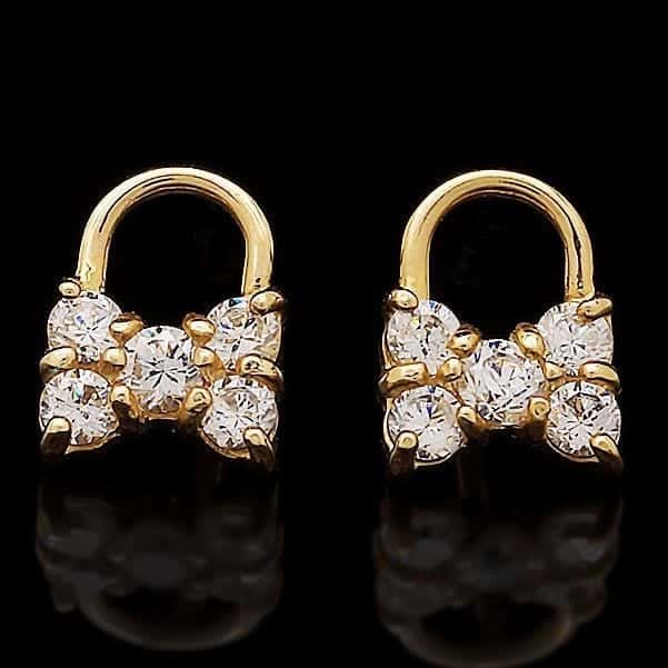 14K Yellow Gold 0.40Ct Brilliant CZ Bowtie Lock Stud Earrings