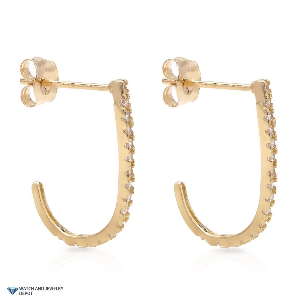 14K Yellow Gold 0.40Ct CZ Suspender J Hook Earrings