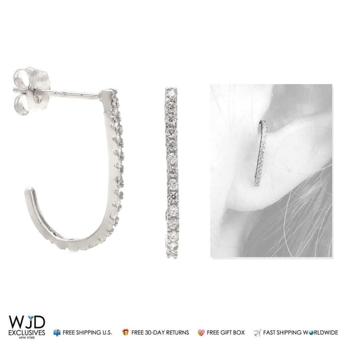 0.40Ct CZ 14K White Gold Rounded Suspender J Hook Earrings