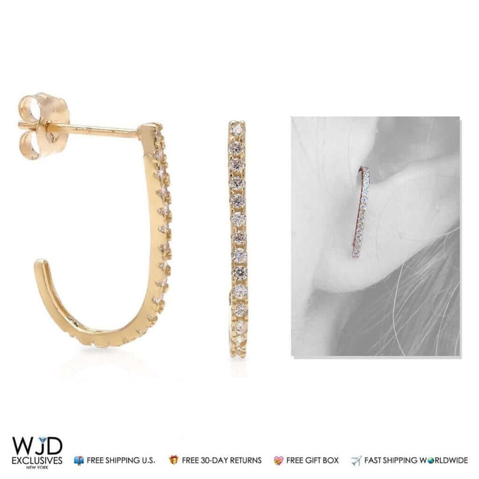 14K Yellow Gold 0.40Ct CZ Suspender J Hook Push Back Earrings