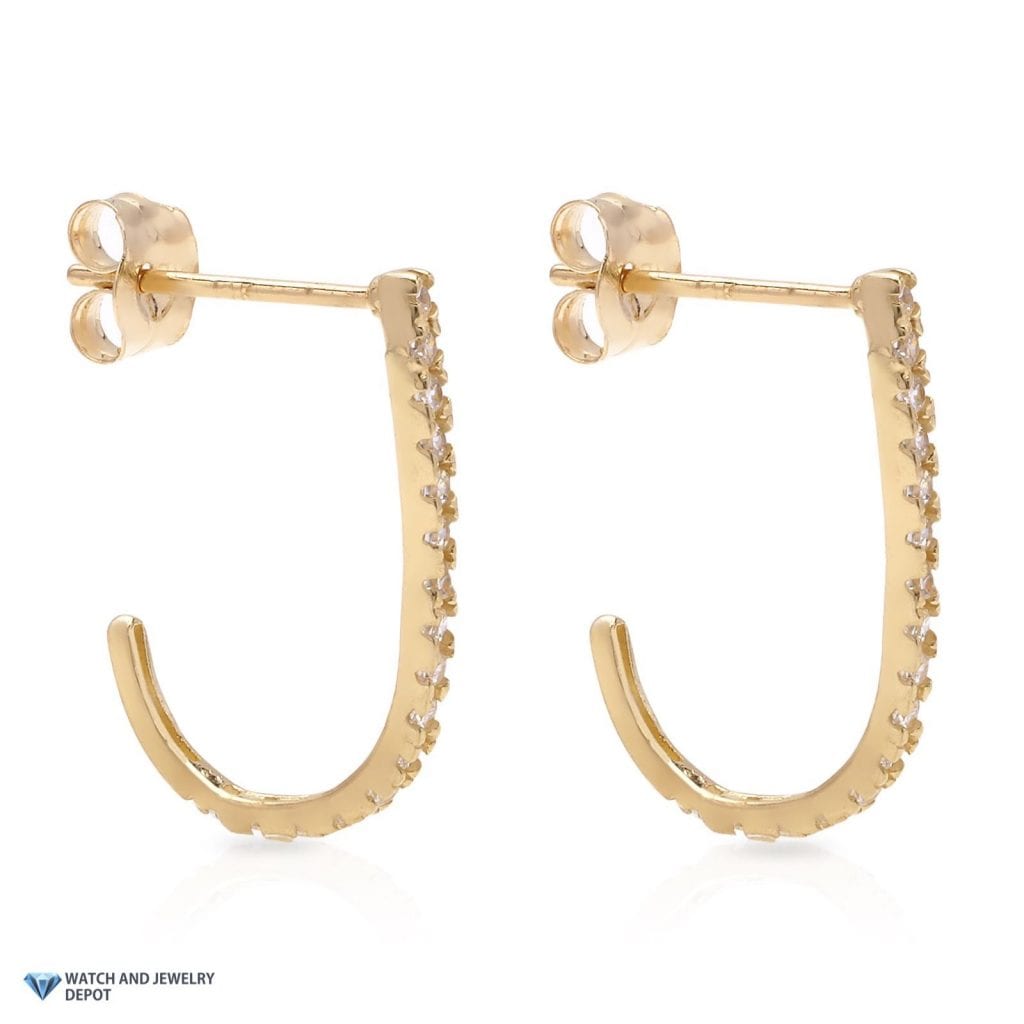 14K Yellow Gold 0.40Ct CZ Suspender J Hook Push Back Earrings
