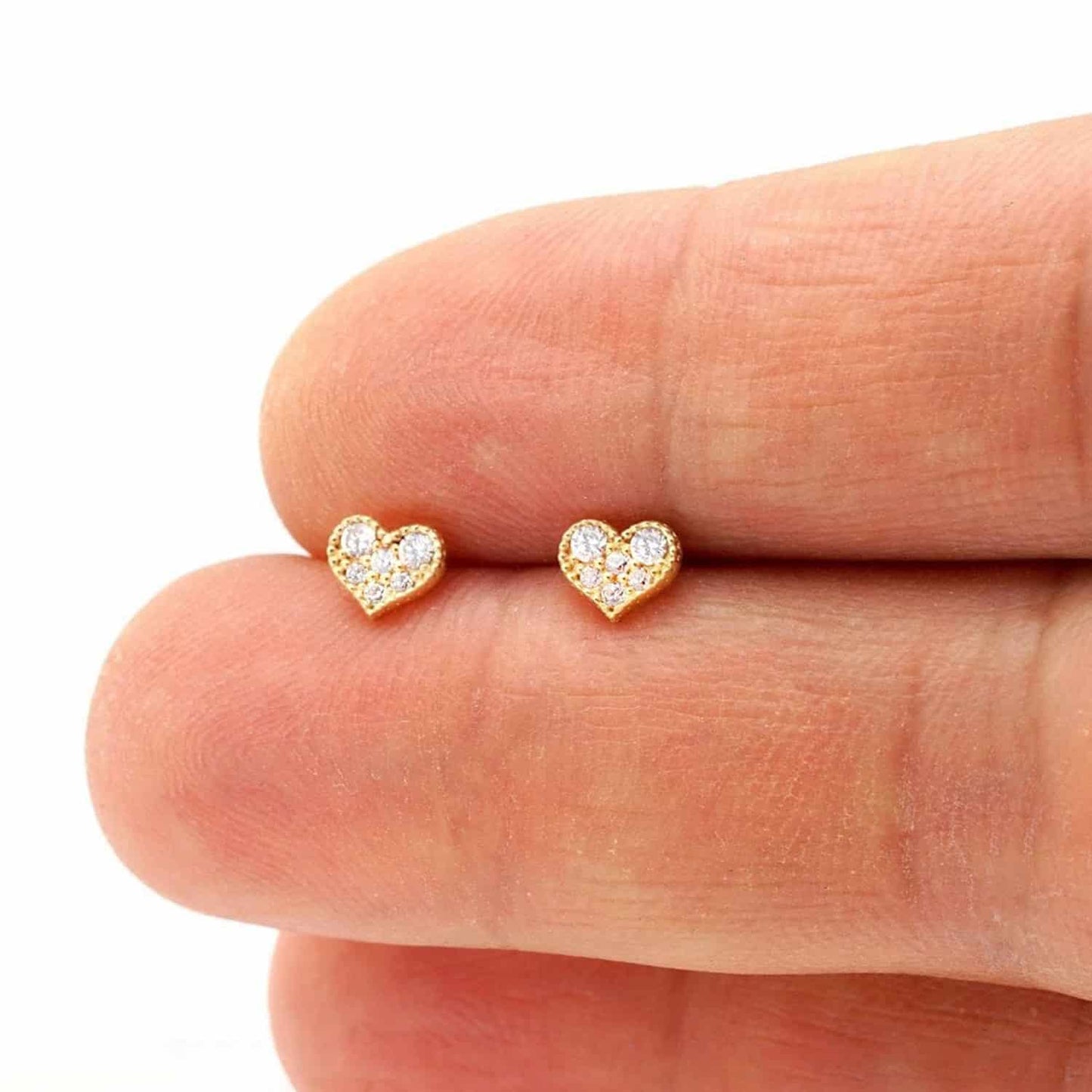 Kid's 0.40Ct CZ 5mm 14K Yellow White Gold Heart Stud Earrings