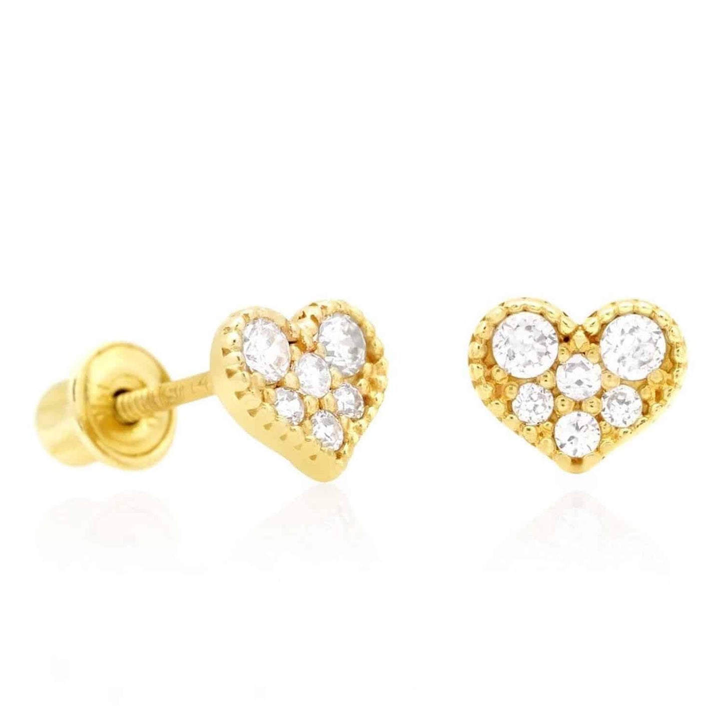 Kid's 0.40Ct CZ 5mm 14K Yellow White Gold Heart Stud Earrings