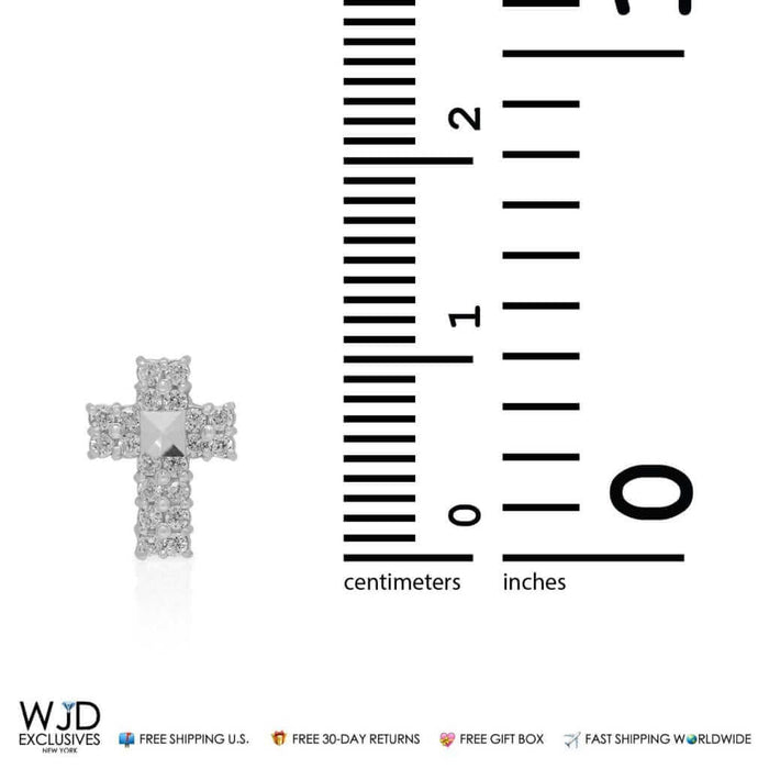 0.40Ct CZ 9mm Diamond-Cut Cross Stud Earrings 14K White Gold