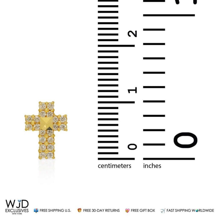 0.40Ct CZ 9mm Diamond-Cut Cross Stud Earrings 14K Yellow Gold