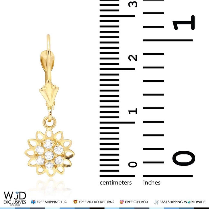 0.40CTW CZ 14K Yellow Gold Flower Dangle Lever back Earrings