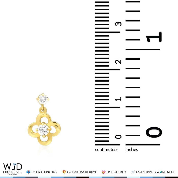 0.40Ct CZ Flower Shaped Dangle Earrings 14K Real Yellow Gold