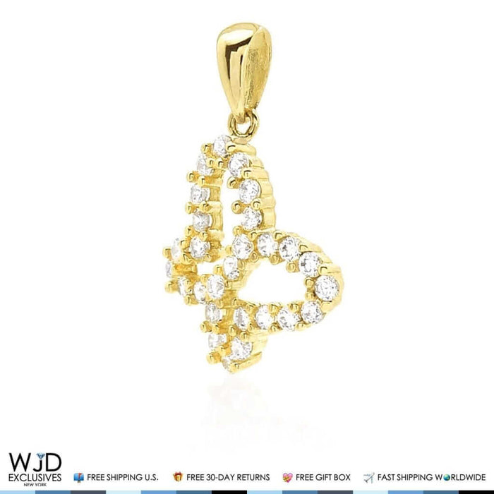 14k Yellow Gold & 14k White Gold CZ Butterfly Pendant