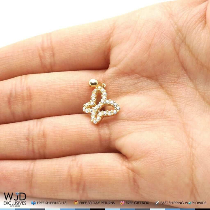 14k Yellow Gold & 14k White Gold CZ Butterfly Pendant