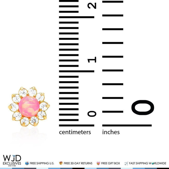 14k Yellow Gold 0.40Ct CZ & Pink Opal Flower Stud Earrings